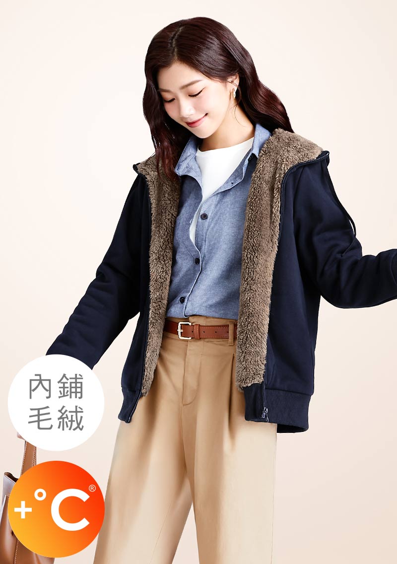 +℃ 極速暖毛絨抗寒保暖連帽外套