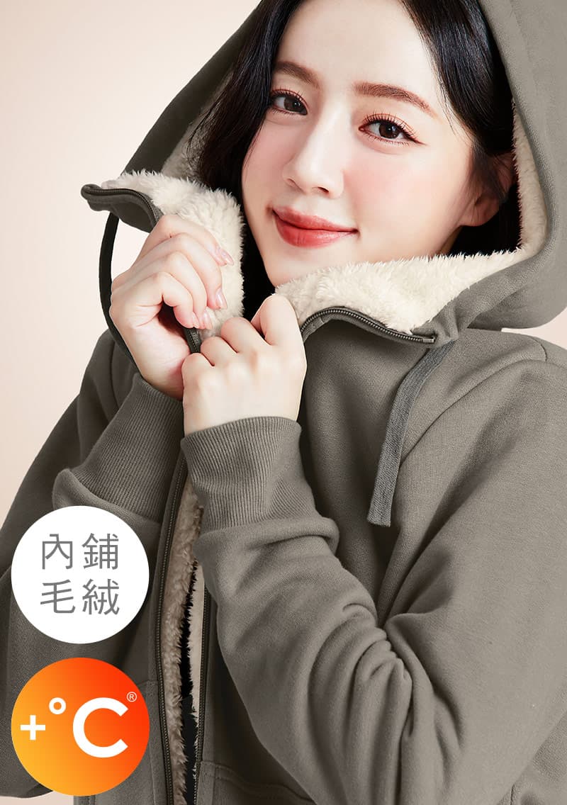 +℃ 極速暖毛絨抗寒保暖連帽外套