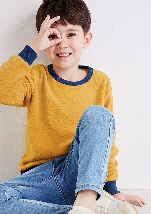 保暖.MIT永續環保材質-Fleece輕量保暖撞色上衣-童裝