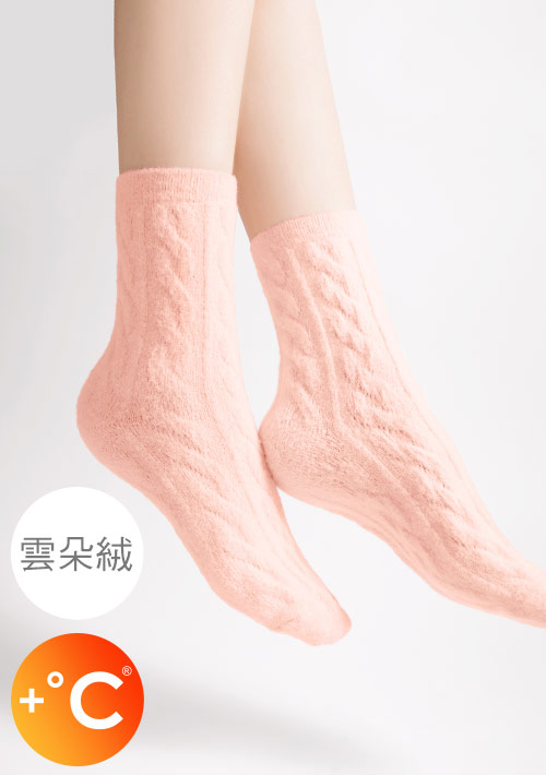+℃雲朵絨保暖麻花中筒襪