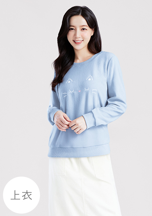 保暖.MIT永續環保材質-Fleece輕量保暖貓咪刺繡居家服