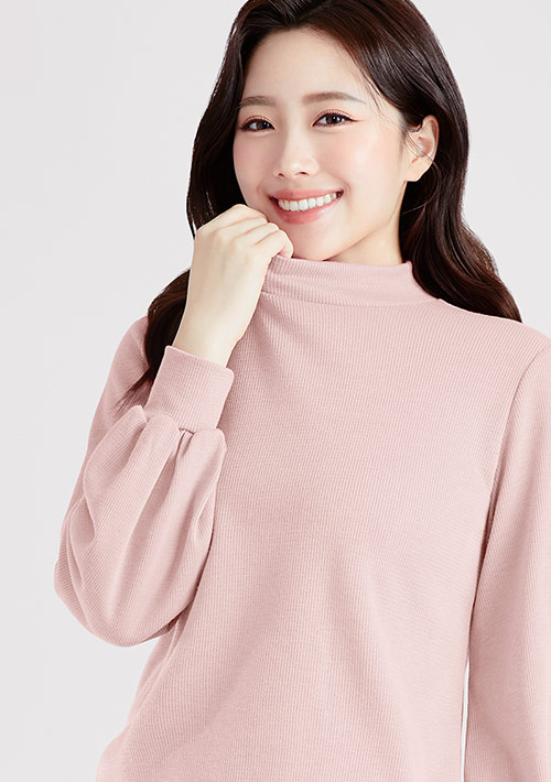 美麗諾羊毛立領泡袖針織衫