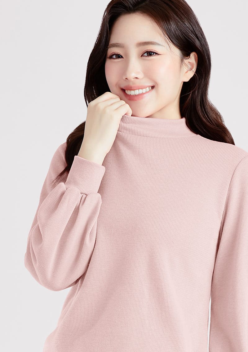 美麗諾羊毛立領泡袖針織衫