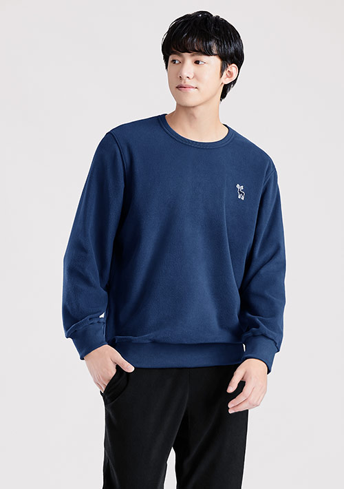 保暖.MIT永續環保材質-Fleece輕量保暖鹿刺繡圓領上衣-男裝