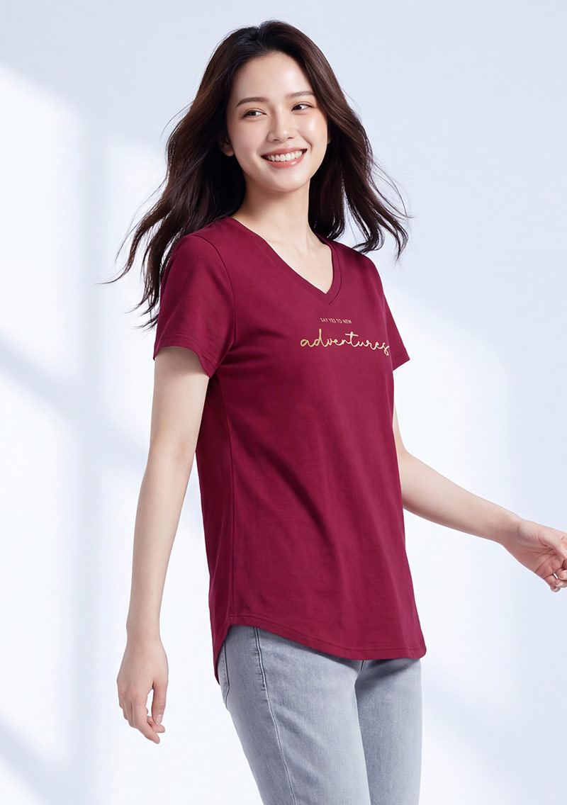文字印花V領純棉短袖長版上衣
