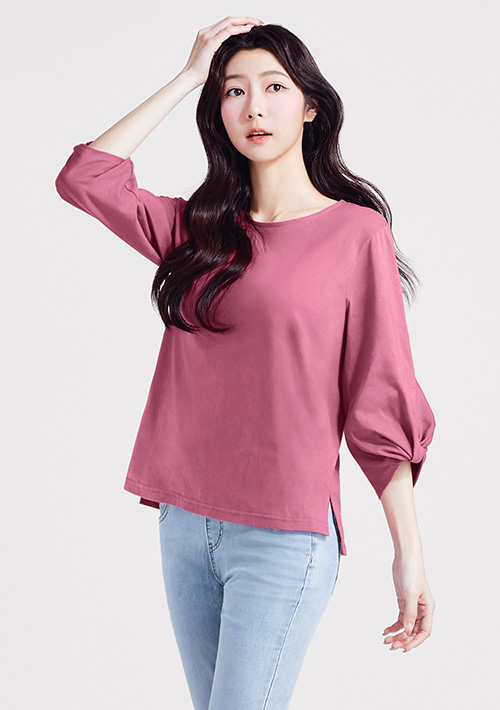 20支精梳棉扭結七分袖上衣