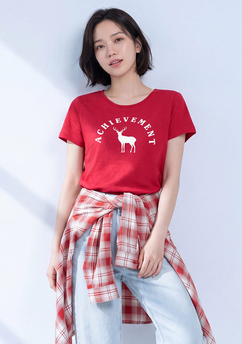 【限時$222】竹節棉小鹿印花短袖上衣