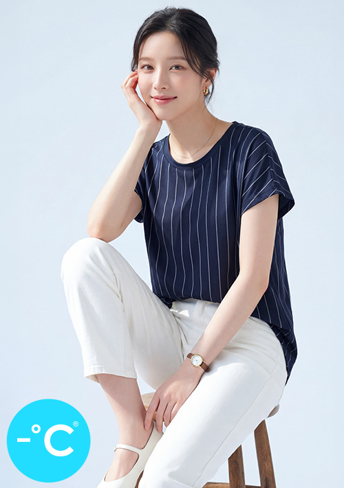 【限時$299】-°C 冰感防曬顯瘦直條紋冰絲涼感上衣