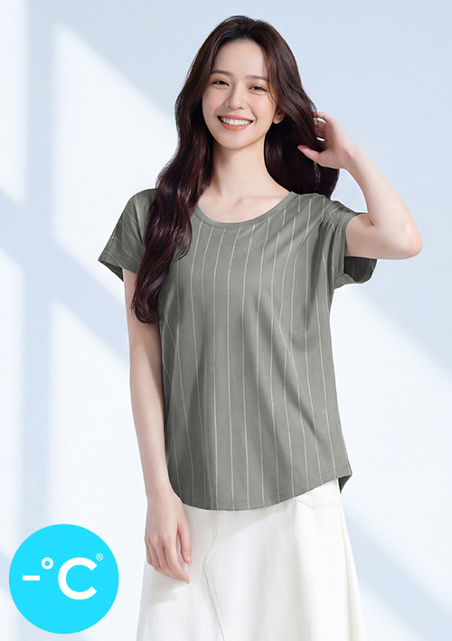 【限時$299】-°C 冰感防曬顯瘦直條紋冰絲涼感上衣