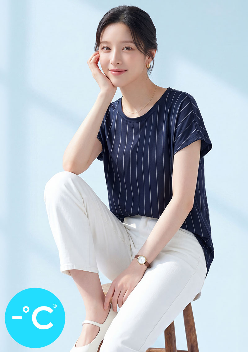 【限時$299】-°C 冰感防曬顯瘦直條紋冰絲涼感上衣