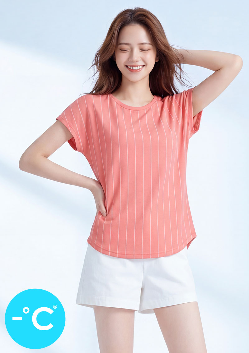 【限時$299】-°C 冰感防曬顯瘦直條紋冰絲涼感上衣