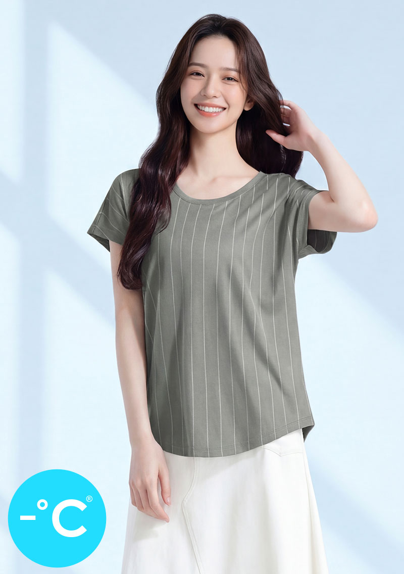 【限時$299】-°C 冰感防曬顯瘦直條紋冰絲涼感上衣