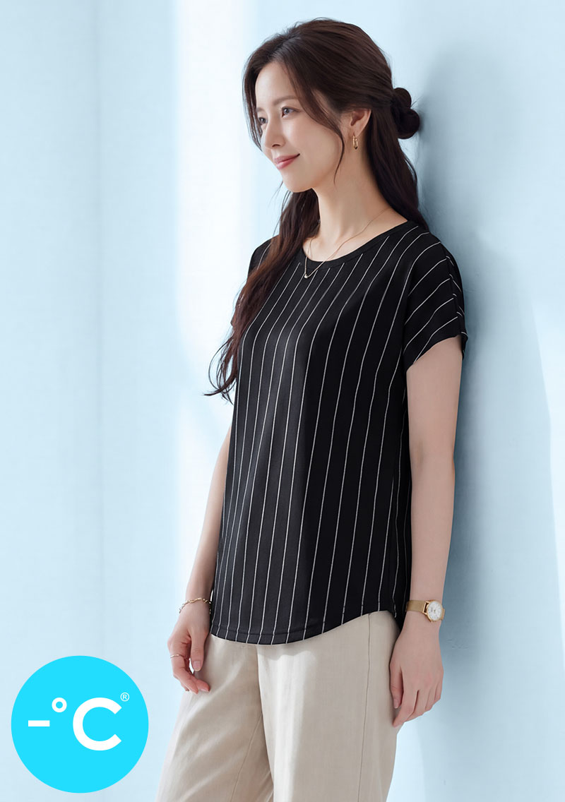 【限時$299】-°C 冰感防曬顯瘦直條紋冰絲涼感上衣