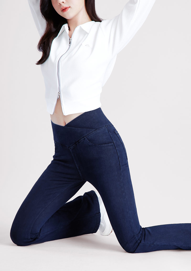 特彈交叉V曲線高腰喇叭褲