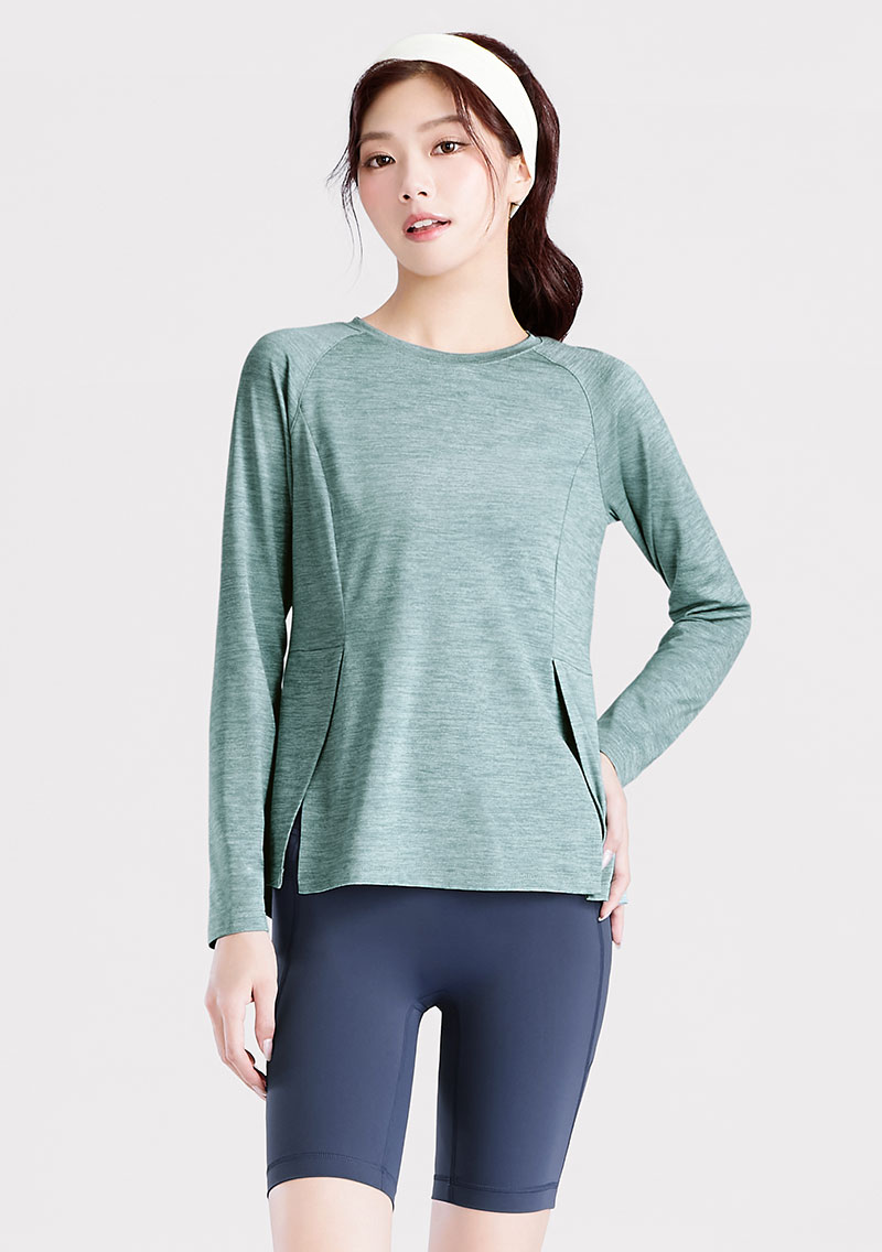 【限時$249】抗UV吸排運動顯瘦開衩長袖上衣