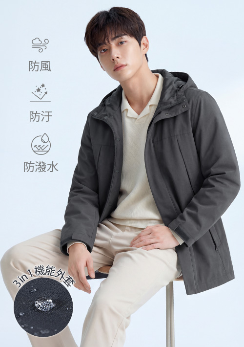 防潑水機能連帽外套-男裝