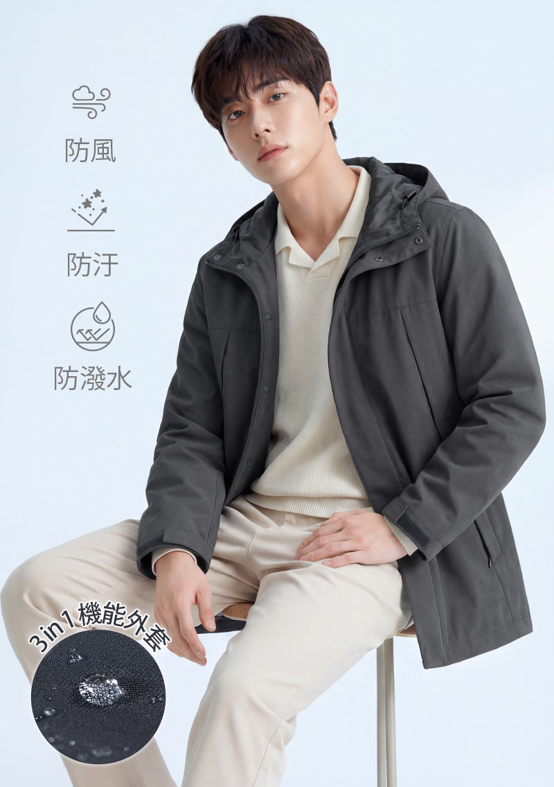 防潑水機能連帽外套-男裝