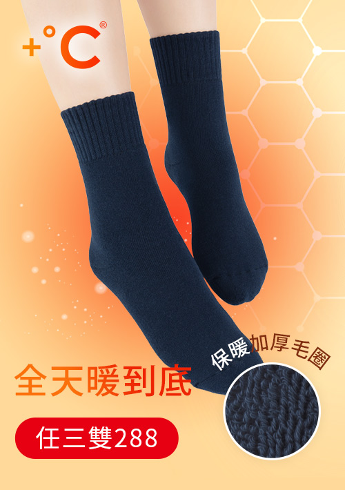 +℃ 超極暖.石墨烯抗菌發熱加厚毛圈中筒襪-女