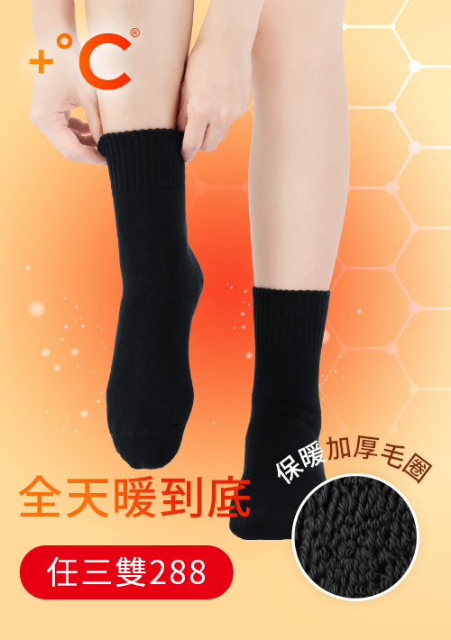 +℃ 超極暖.石墨烯抗菌發熱加厚毛圈中筒襪-女