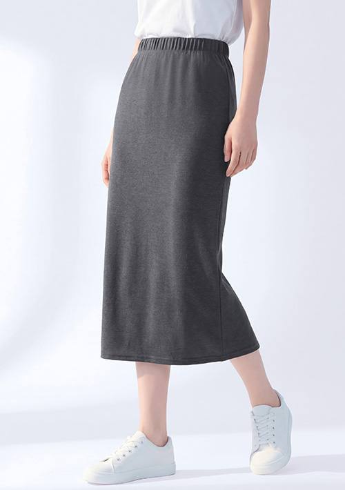 鬆緊腰後開衩針織裙