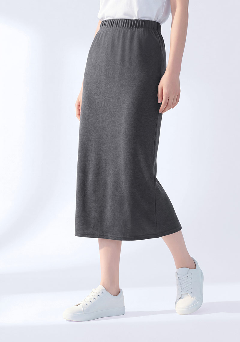 鬆緊腰後開衩針織裙