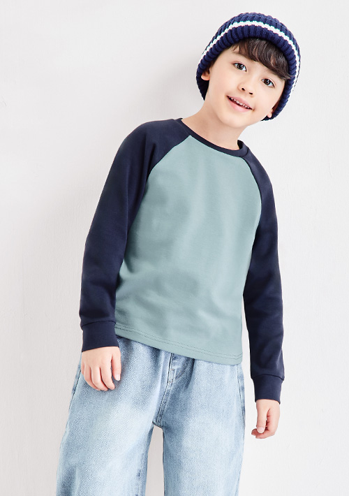 高磅棉質磨毛配色上衣-童裝