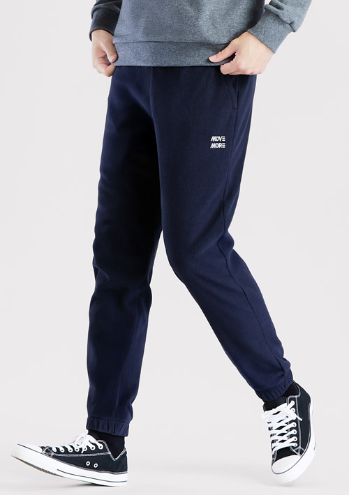 保暖.MIT永續環保材質-Fleece輕量保暖文字刺繡束口長褲-男裝