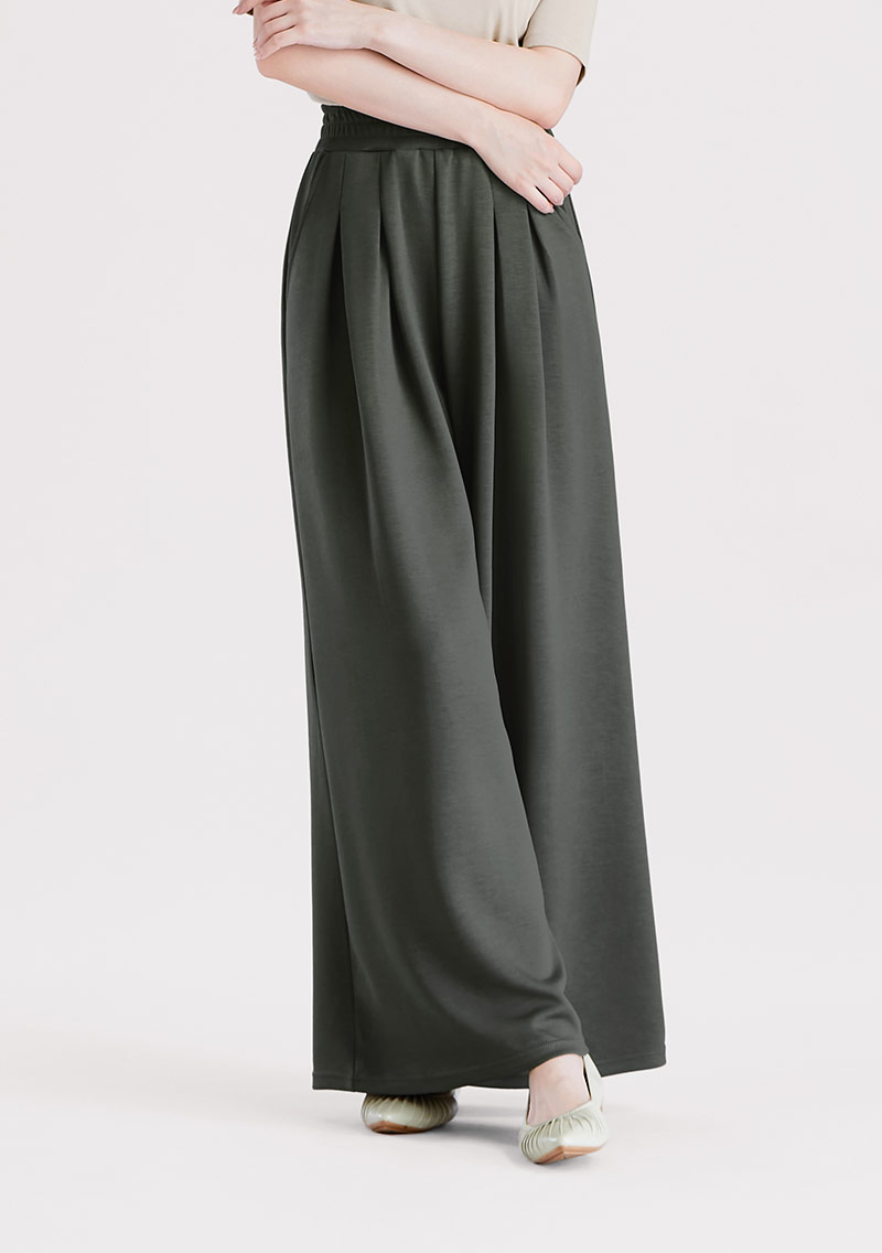 法式壓褶輕氧棉闊腿褲