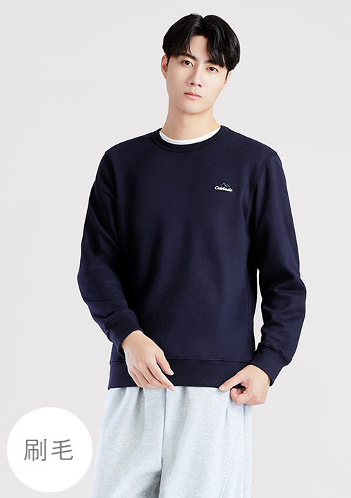 保暖.MIT永續環保材質-山脈刺繡刷毛大學T-男裝