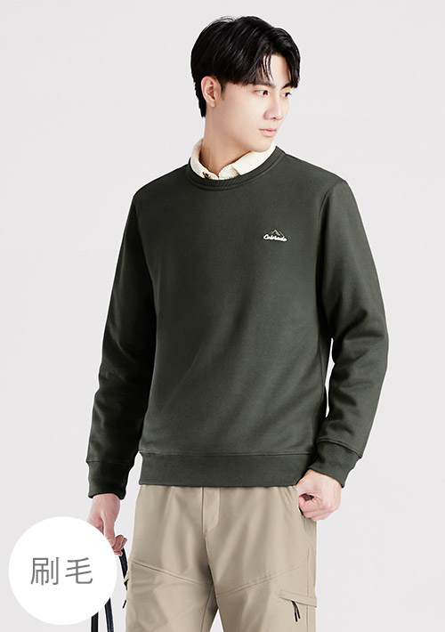 保暖.MIT永續環保材質-山脈刺繡刷毛大學T-男裝