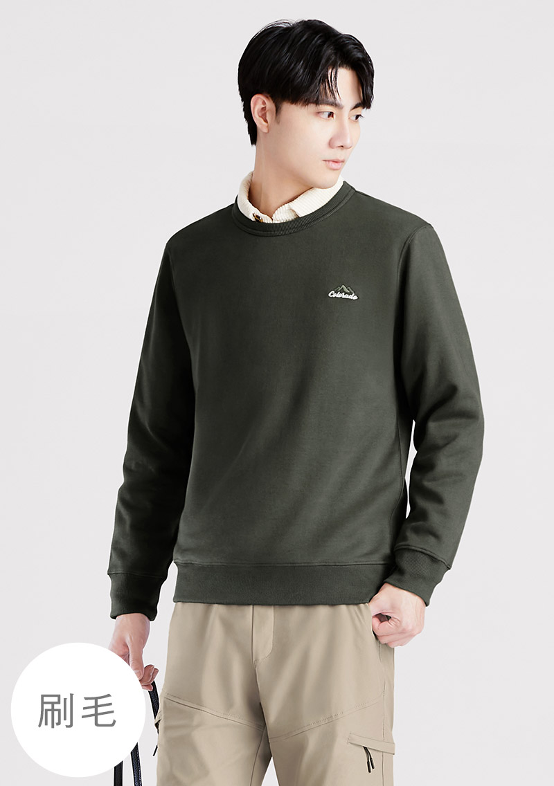 保暖.MIT永續環保材質-山脈刺繡刷毛大學T-男裝