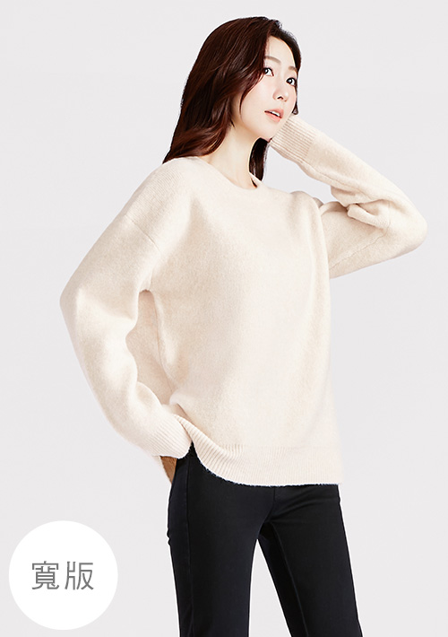 混羊毛圓領寬版毛衣