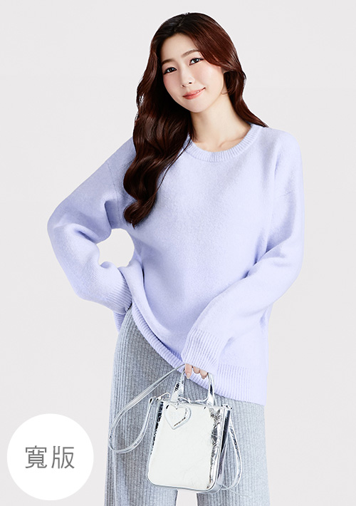 混羊毛圓領寬版毛衣
