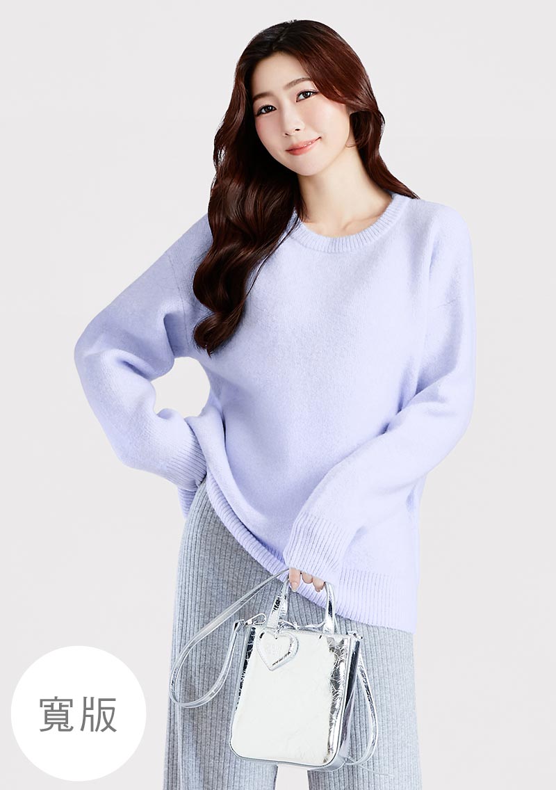 混羊毛圓領寬版毛衣