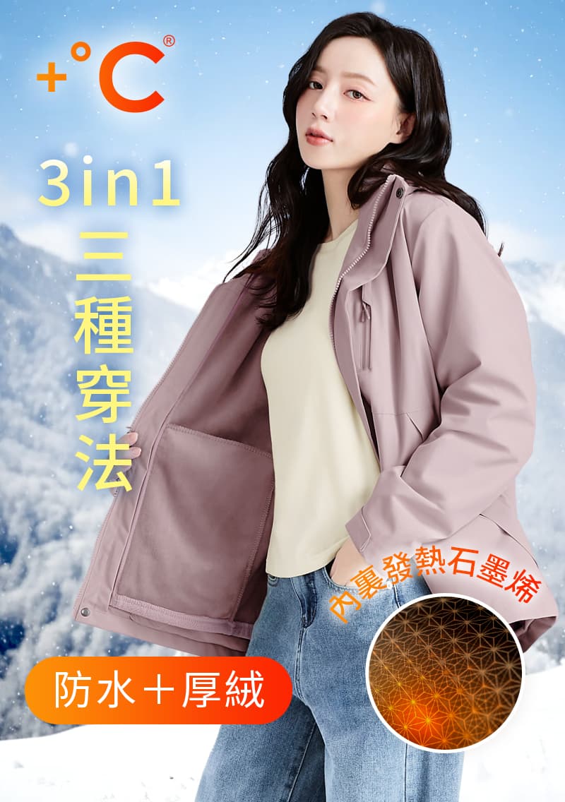 +℃ 全能3in1-石墨烯厚絨防潑水防寒征鋒外套