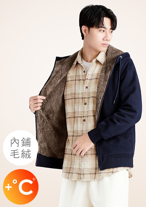 +℃ 極速暖毛絨抗寒保暖連帽外套-男裝