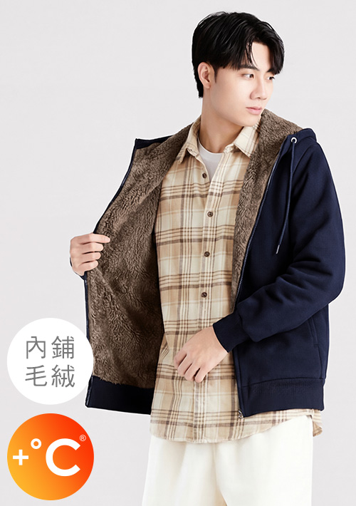 +℃ 極速暖毛絨抗寒保暖連帽外套-男裝