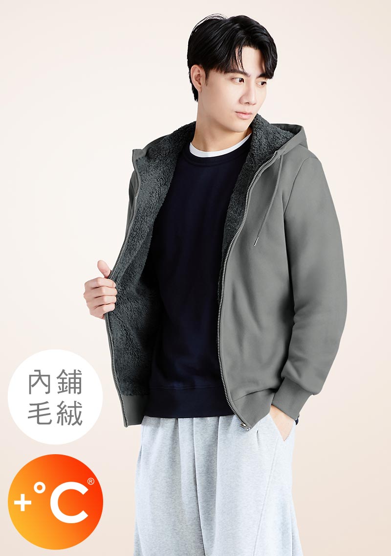 +℃ 極速暖毛絨抗寒保暖連帽外套-男裝