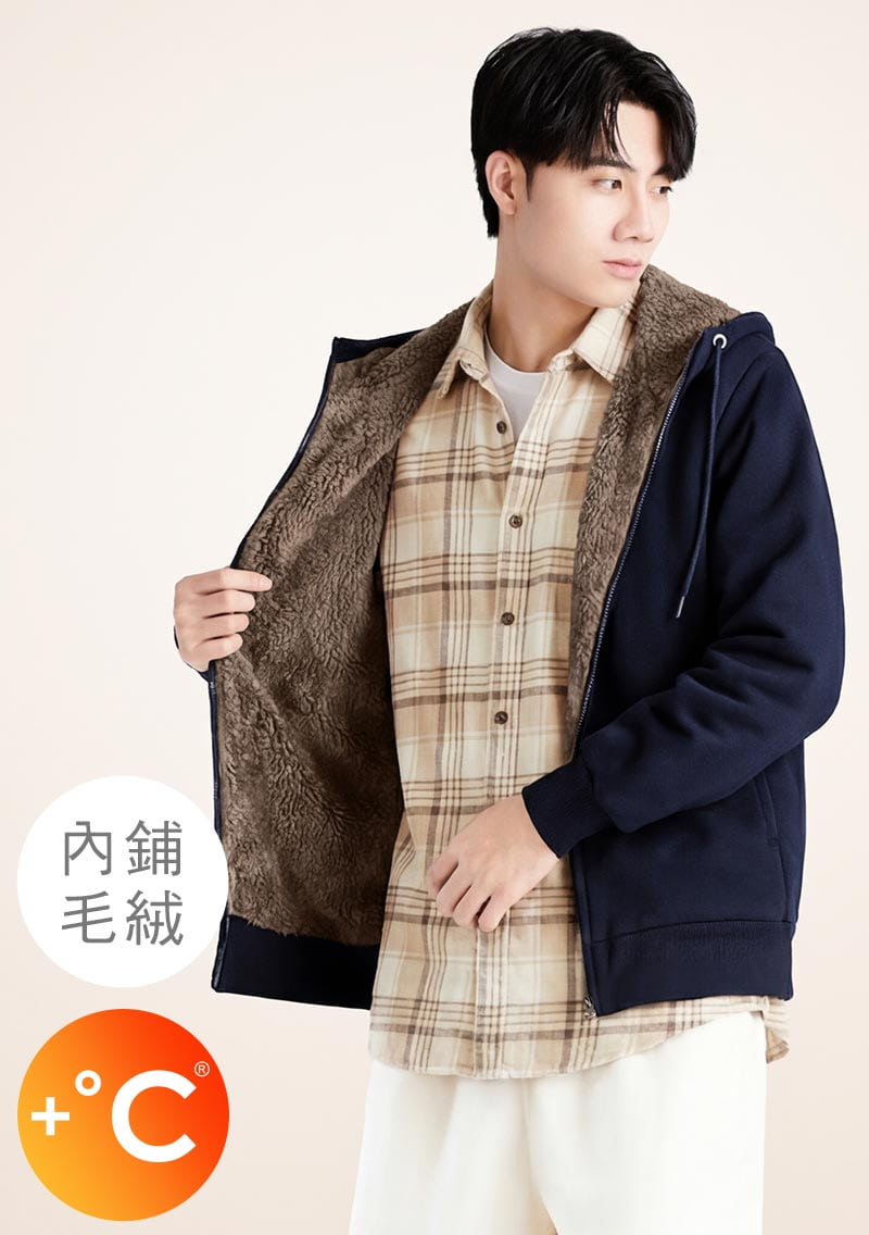 +℃ 極速暖毛絨抗寒保暖連帽外套-男裝