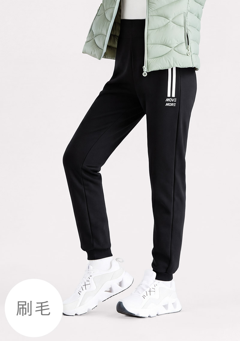 保暖.MIT永續環保材質-條紋印花刷毛束口褲