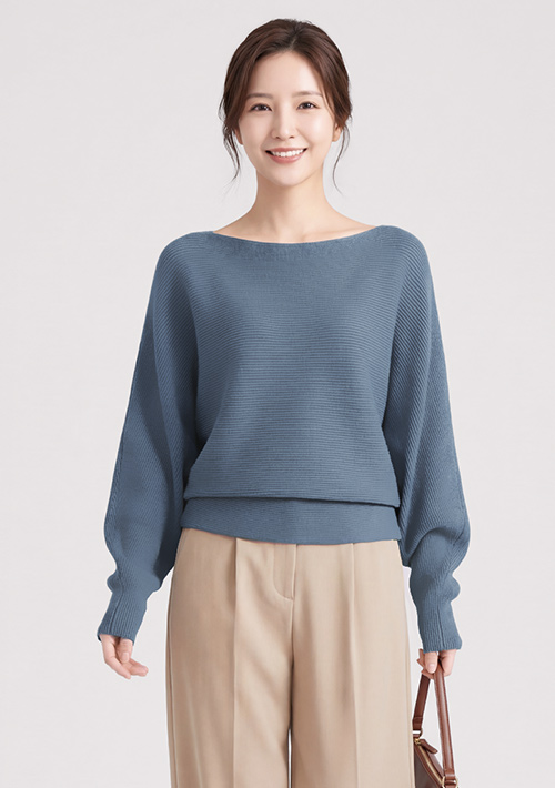 一字領連袖針織衫