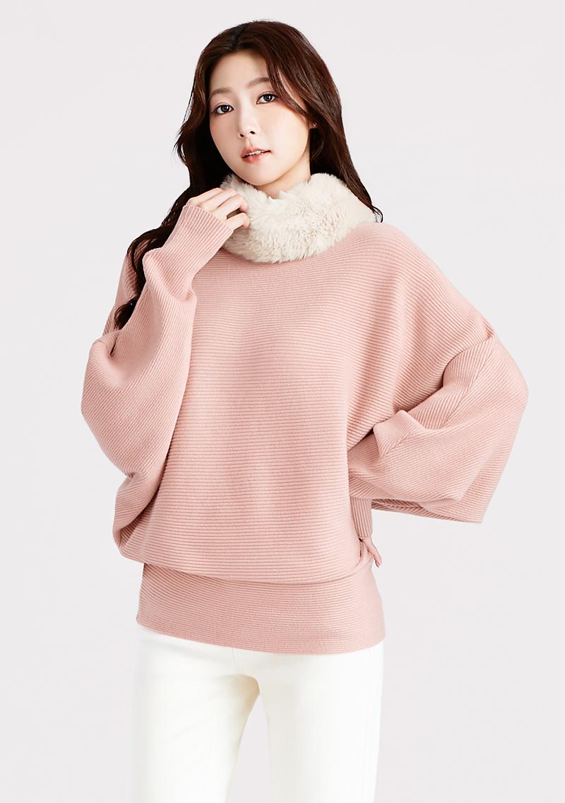 一字領連袖針織衫