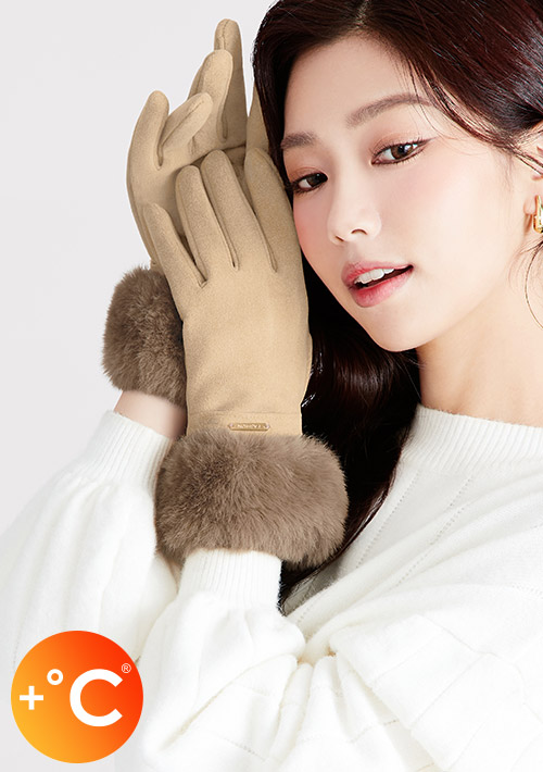 +℃ 輕奢內絨毛觸控發熱手套