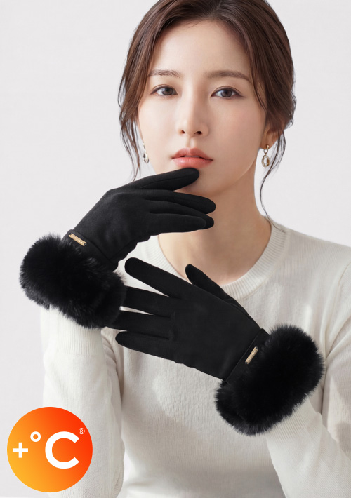 +℃ 輕奢內絨毛觸控發熱手套