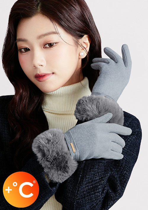+℃ 輕奢內絨毛觸控發熱手套
