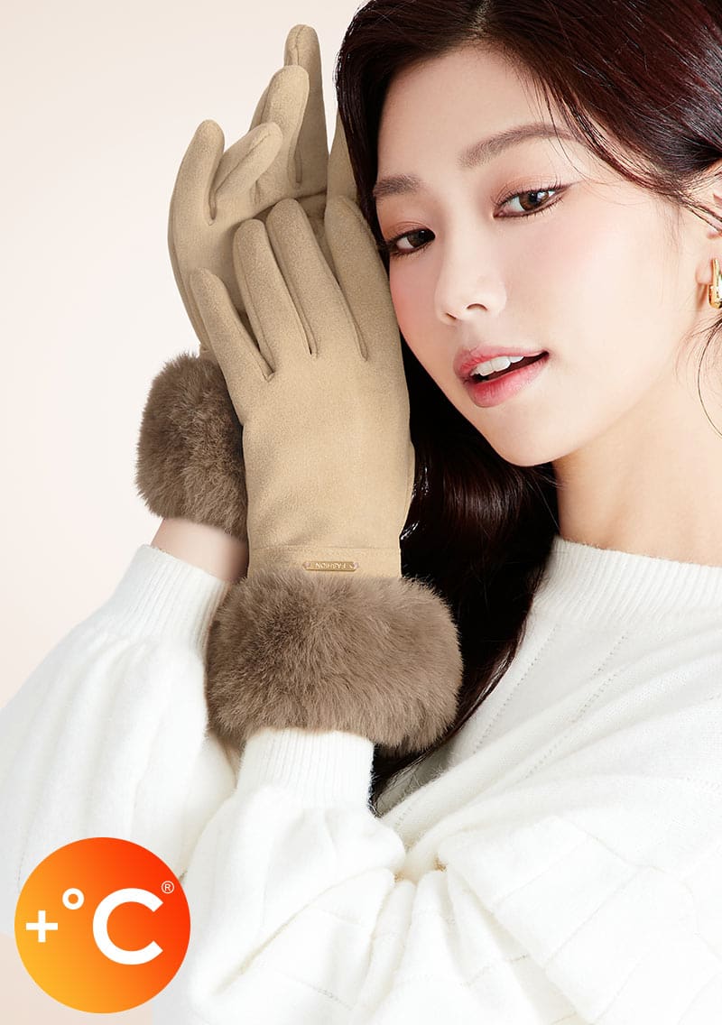 +℃ 輕奢內絨毛觸控發熱手套