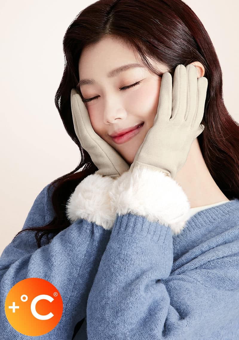 +℃ 輕奢內絨毛觸控發熱手套