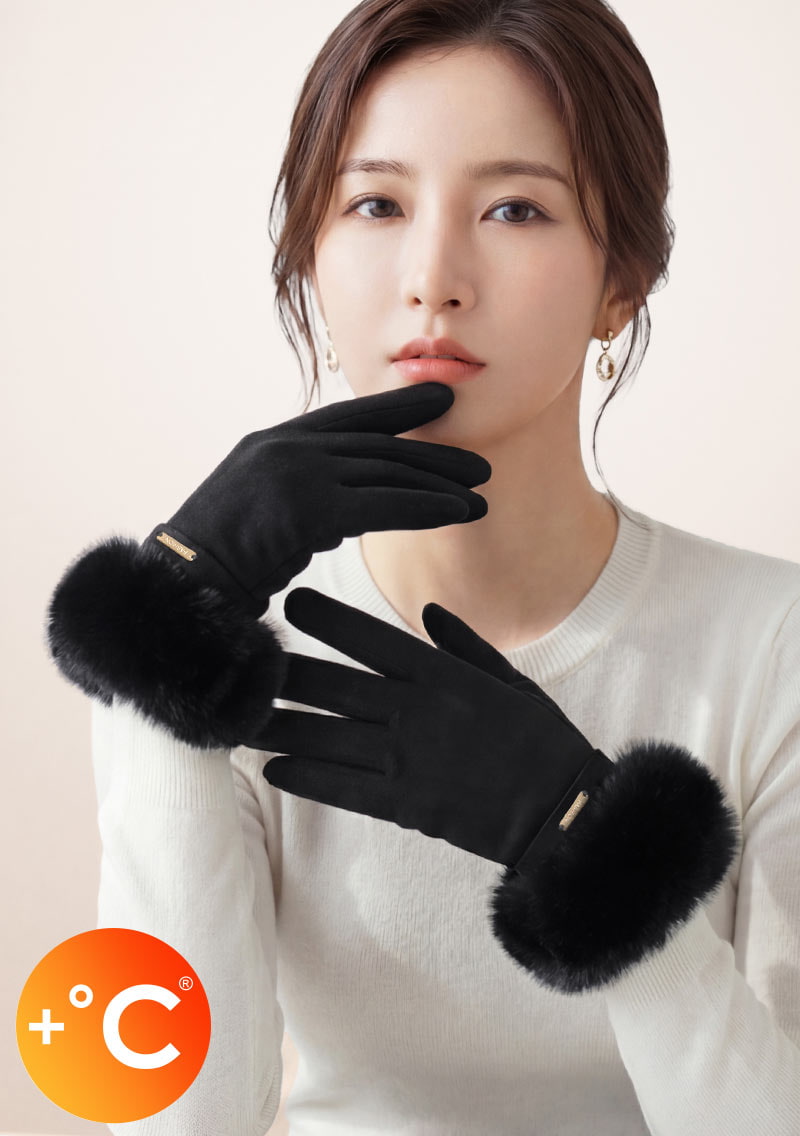 +℃ 輕奢內絨毛觸控發熱手套