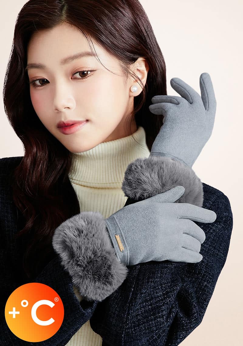 +℃ 輕奢內絨毛觸控發熱手套
