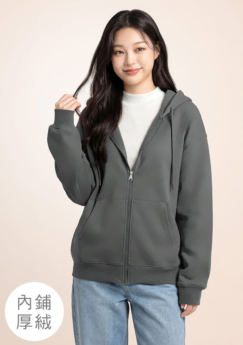 暖暖絨休閒寬版連帽外套